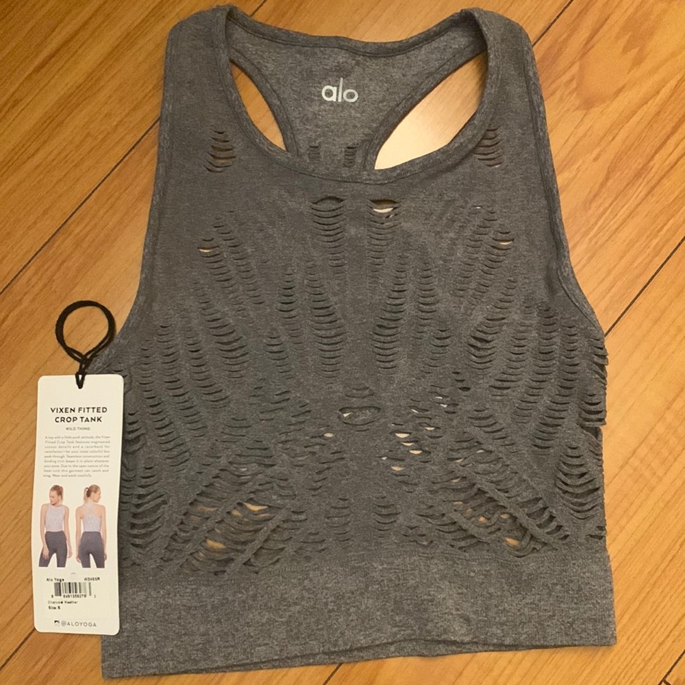 Alo yoga vixen fitted crop Tank small Charcoal Heather